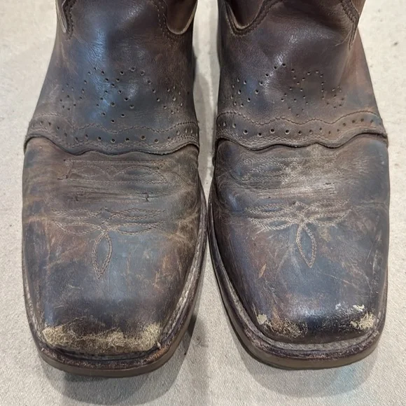 Double H Brown Leather Cowboy Boots with Embroidered Design - Picture 3 of 6